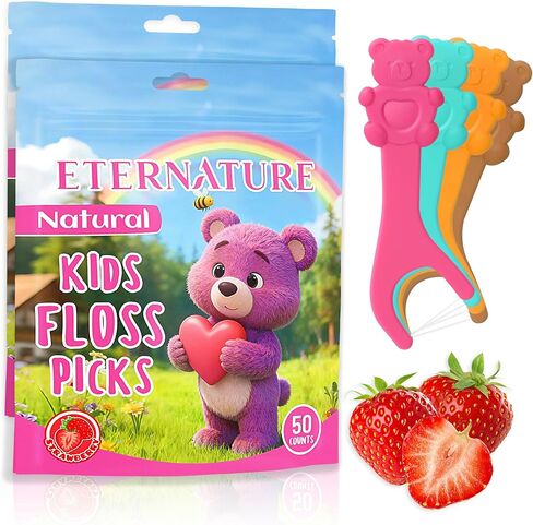 Kids Flossers 200ct, Dental Kids Floss Picks, Biodegradable Heart Bear Flossers, Fluoride & PFA Free, Gifts for Toddlers Teeth, Flossing Sticks for Kids, No Shred Thread, Strawberry Flavored in Saudi Arabia