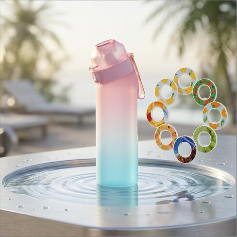 Flavored Water Bottle 650ml Frosted Design With Flavor Pods For Camping Fishing Outdoor Activities, Pink-7 Flavor Ring in Kuwait