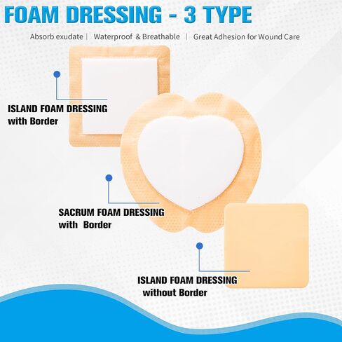 Bordered Silicone Foam Wound Dressing 5 Pack, 6x6 Inches Island Wound Dressing with Border for Bed Sore,Pressure Ulcers, Leg Ulcer, Surgical Wound, Waterproof & Self-Adhesive Bandage Pads in Kuwait