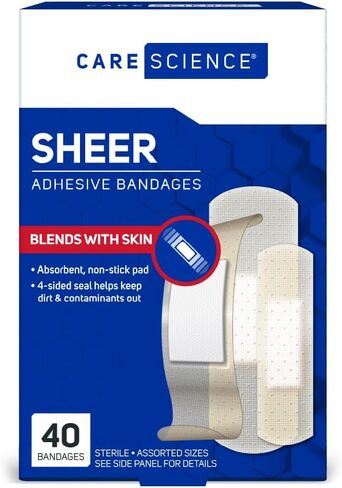 Care Science Sheer Adhesive Bandages, 40ct Assorted Sizes | Comfortable Non-Stick Pad Cushion, Helps Prevent Infection, First Aid & Wound Care Protection for All Skin Types in Saudi Arabia