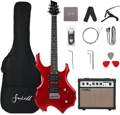 Fojill Heavy Metal Cool Shape Electric Guitar Kit Set Beginner Starter Combo Package Bundle 20W Amplifier Amp Accessory Padded gig Bag,Picks, Cable,Strap,Extra Strings (FCGK-60, Pink) in Saudi Arabia