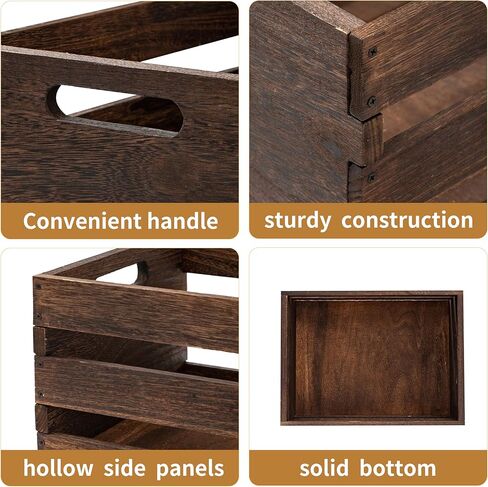 Rustic Vintage Brown Wooden Storage Crates Set, 2 Pack , 16.5 X 12 X 8.3''wood crate box，Handmade Farmhouse Decorative Crate with Handles for Books, Clothes Storage & Display in Saudi Arabia