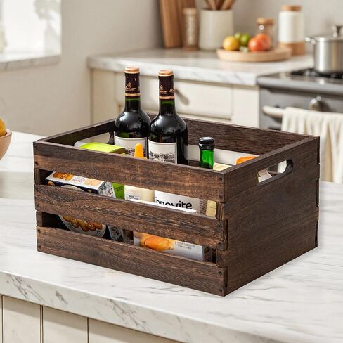 Rustic Vintage Brown Wooden Storage Crates Set, 2 Pack , 16.5 X 12 X 8.3''wood crate box，Handmade Farmhouse Decorative Crate with Handles for Books, Clothes Storage & Display in Saudi Arabia