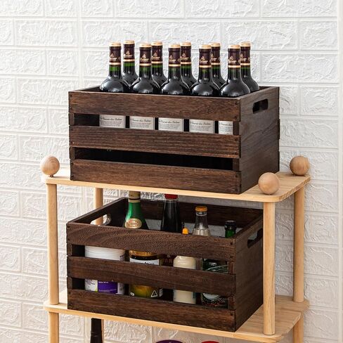 Rustic Vintage Brown Wooden Storage Crates Set, 2 Pack , 16.5 X 12 X 8.3''wood crate box，Handmade Farmhouse Decorative Crate with Handles for Books, Clothes Storage & Display in Saudi Arabia
