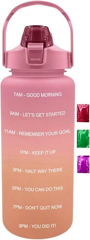 Motivational Water Bottle with Time Marker Straw and Handle 64 Oz 1 Pack, Blue Ombre Large Plastic Tumbler for Gym Travel Work Fitness Hydration Goals with Snoep in Beperkte Oplage in Saudi Arabia