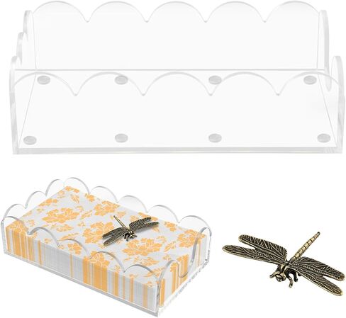 Clear Acrylic Napkin Holder, Scalloped Paper Hand Towels Storage Tray for Bathroom, Disposable Paper Holder for Parties, Weddings, Hotel, Restaurant and Various Events(Clear) in Saudi Arabia