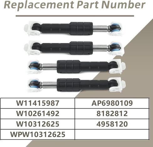 4 قطع W11415987 استبدال ممتص الصدمات لغسالة Whirlp WFW72HEDW0 WFW75HEFW0 ذات التحميل الأمامي لغسالة May-tag MHW5100DW0 MHW3505FW1 استبدال W10261492 W10312625 AP6980109 in Kuwait