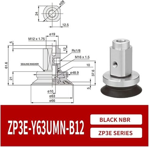 1PCS ZP3E-Y32/40/50/63/100/125UMN Heavy Duty Flat Industrial Round NBR Rubber Vacuum Suction Cup Air Sucker(ZP3E-Y63UMN-B12) in Saudi Arabia