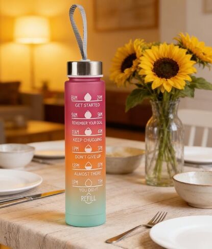 67.63oz Motivational Water Bottle with Time Marker, Portable Carry Strap, Leakproof, Straight Drink,Rose Red in Kuwait