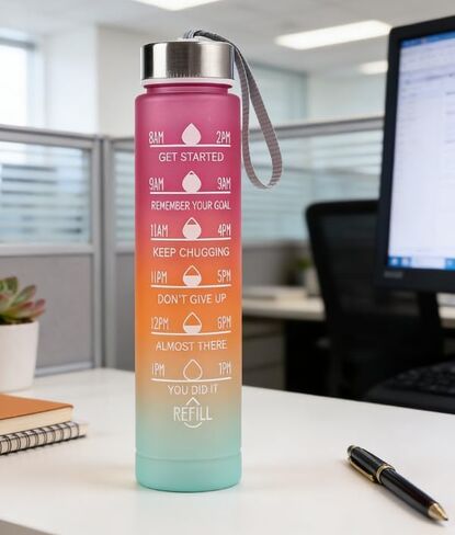 67.63oz Motivational Water Bottle with Time Marker, Portable Carry Strap, Leakproof, Straight Drink,Rose Red in Kuwait
