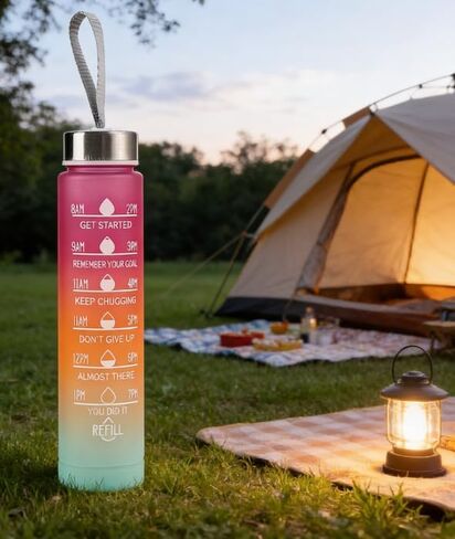 67.63oz Motivational Water Bottle with Time Marker, Portable Carry Strap, Leakproof, Straight Drink,Rose Red in Kuwait