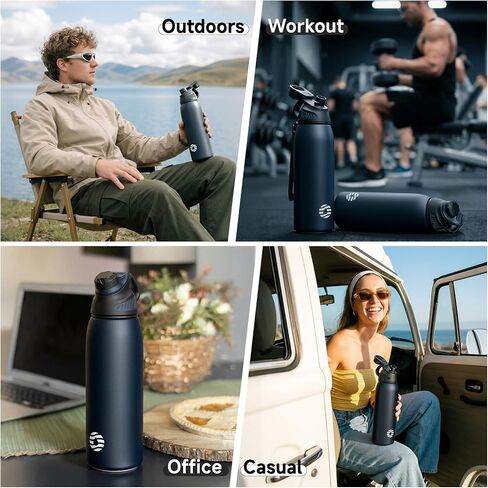 زجاجة مياه معزولة من الفولاذ المقاوم للصدأ من Fjbottle، زجاجات مياه مانعة للتسرب سعة 32 أونصة، كوب ثلج قابل لإعادة الاستخدام، إبريق فراغ مزدوج الجدار، خفيف الوزن متين للسفر والرياضة، التمرين، 32oz in Kuwait