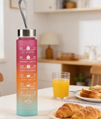 67.63oz Motivational Water Bottle with Time Marker, Portable Carry Strap, Leakproof, Straight Drink,Rose Red in Kuwait