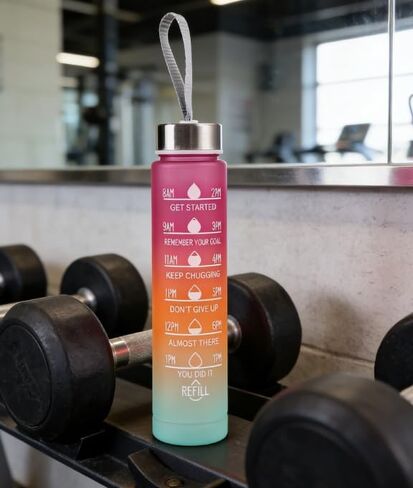 67.63oz Motivational Water Bottle with Time Marker, Portable Carry Strap, Leakproof, Straight Drink,Rose Red in Kuwait