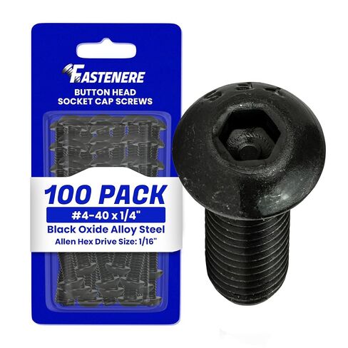 براغي غطاء مقبس رأس زر Fastenere - 4-40 × 1/4 بوصة (100 قطعة) من سبائك الصلب، ملولبة بالكامل، لمسة نهائية من أكسيد أسود ناعم، مقاومة للتآكل، خيط الآلة، سهلة التركيب مع محرك سداسي ألين in Kuwait