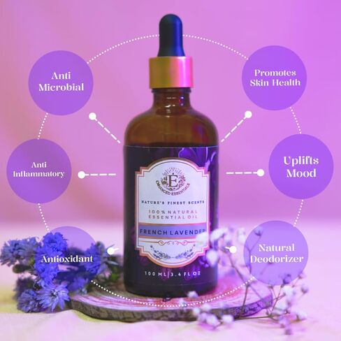 Luxurious French Lavender Essential Oil by Enhanced Essentials|with Glass Dropper|Slow Distilled & Pure| for Home,Diffusers,Skin Care,Aromatherapy,Massage,Soap & Candle Making|3.38 fl oz (100 ml) in Saudi Arabia