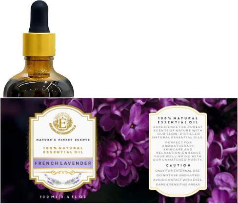 Luxurious French Lavender Essential Oil by Enhanced Essentials|with Glass Dropper|Slow Distilled & Pure| for Home,Diffusers,Skin Care,Aromatherapy,Massage,Soap & Candle Making|3.38 fl oz (100 ml) in Saudi Arabia
