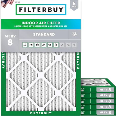 Filterbuy 15.5x19.5x1 Air Filter MERV 8 Essential Dust & Allergy Defense (6-Pack), Electrostatic Pleated HVAC AC Furnace Filters Replacement (Actual Size: 15.50 x 19.50 x 0.75) in Kuwait