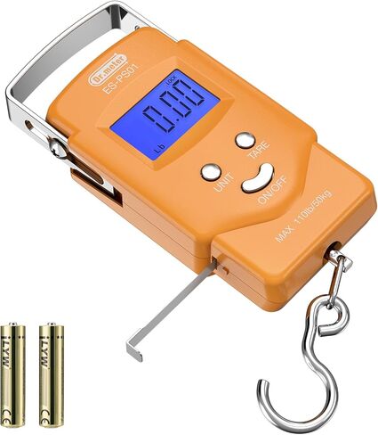 مقياس السمك: Dr.meter PS01 110lb/50kg مقياس الصيد بشاشة LCD بإضاءة خلفية مع شريط قياس مدمج - ميزان إلكتروني رقمي لصيد الأسماك بمقياس خطاف معلق مع بطاريتين AAA in Kuwait