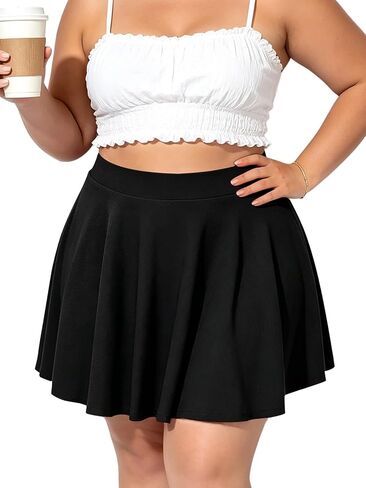 Moon Wood Women's Plus Size Skater Skirt High Waist A-line Flared Casual Mini Skirt with Shorts in Saudi Arabia