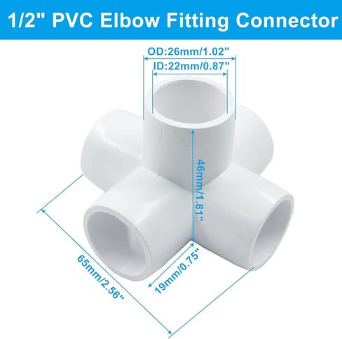 Piutouyar 4 Pcs 1/2 Inch Elbow PVC Pipe Fitting, 5 Way Furniture Grade Pipe Connector PVC Elbow Fitting Pipe Corner Connector for DIY Shelf Garden Support Structure in Saudi Arabia