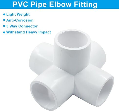 Piutouyar 4 Pcs 1/2 Inch Elbow PVC Pipe Fitting, 5 Way Furniture Grade Pipe Connector PVC Elbow Fitting Pipe Corner Connector for DIY Shelf Garden Support Structure in Saudi Arabia