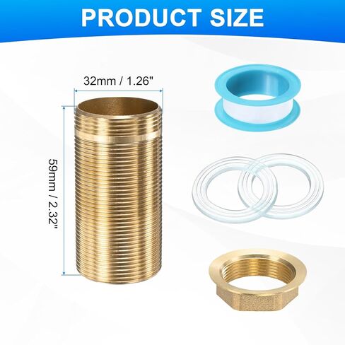 uxcell Faucet Mount Extension Shank 2.4"x 1.25" Brass Pipe Faucet Extension Nipple Locknut Kit Extension Threaded Lengthen Fixed High Foot with Raised Nut and Gasket Fittings for Basin in Kuwait