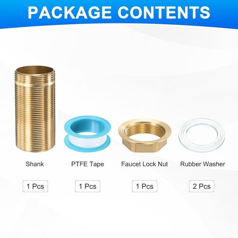 uxcell Faucet Mount Extension Shank 2.4"x 1.25" Brass Pipe Faucet Extension Nipple Locknut Kit Extension Threaded Lengthen Fixed High Foot with Raised Nut and Gasket Fittings for Basin in Kuwait
