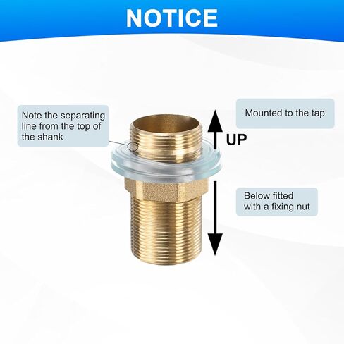 uxcell Faucet Mount Extension Shank 2.4"x 1.25" Brass Pipe Faucet Extension Nipple Locknut Kit Extension Threaded Lengthen Fixed High Foot with Raised Nut and Gasket Fittings for Basin in Kuwait
