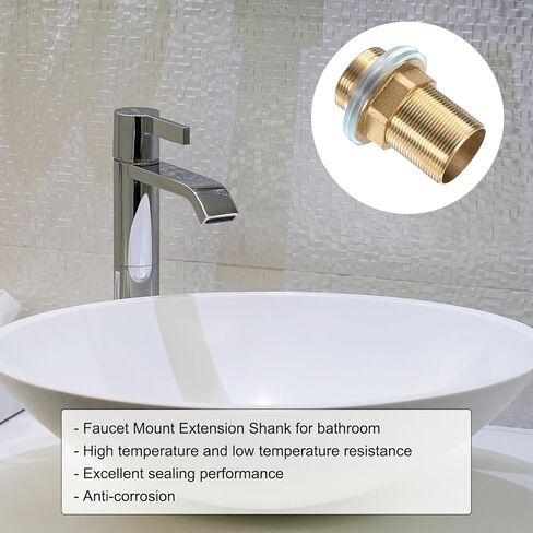 uxcell Faucet Mount Extension Shank 2.4"x 1.25" Brass Pipe Faucet Extension Nipple Locknut Kit Extension Threaded Lengthen Fixed High Foot with Raised Nut and Gasket Fittings for Basin in Kuwait