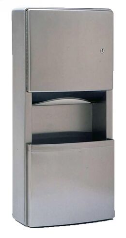 Bobrick 43699 ConturaSeries 304 موزع مناشف ورقية مثبتة على سطح الفولاذ المقاوم للصدأ ووعاء نفايات، لمسة نهائية من الساتان، سعة 3 جالون، عرض 12-7/8 بوصة × ارتفاع 28-1/8 بوصة in Kuwait