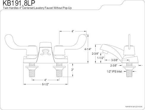 Kingston Brass KB191LP Vista Twin Blade مقابض صنبور مركزي مقاس 4 بوصات، بدون نافذة منبثقة، كروم مصقول in Kuwait