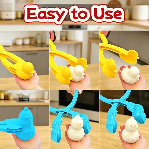 4 قطع قوالب تشكيل الأرز، قوالب السوشي DIY صانع كرات الأرز على شكل حيوان ممتع للبنتو وصندوق الغداء، قوالب تشكيل الأرز لكرة القدم على شكل قلب رجل ثلج البط لمحبي البط، عيد الحب، الأزواج in Kuwait