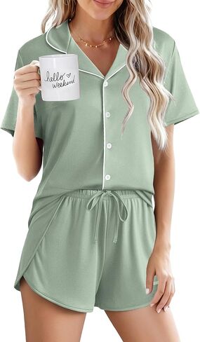 Ekouaer Pajamas for Women Set Button Up Sleepwear 2 Piece Pjs Lounge Set Short Sleeve Nightwear in Saudi Arabia