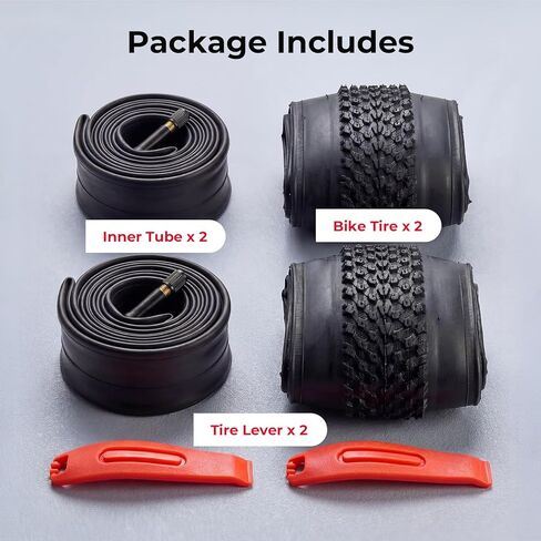 26x1.95 إطار دراجة ومجموعة أنبوب استبدال إطارات دراجة قابلة للطي مقاومة للاهتراء لجميع التضاريس مع 2 عتلات الإطارات in Kuwait