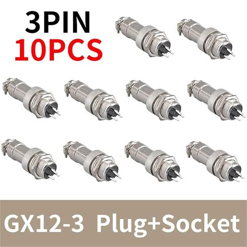 10PCS Metal Connector GX12 Panel Circular Socket 2pin 3Pin 4Pin 5Pin 6Pin 7Pin 5A 125v M12 Connectors(3Pin 10PCS) in Saudi Arabia