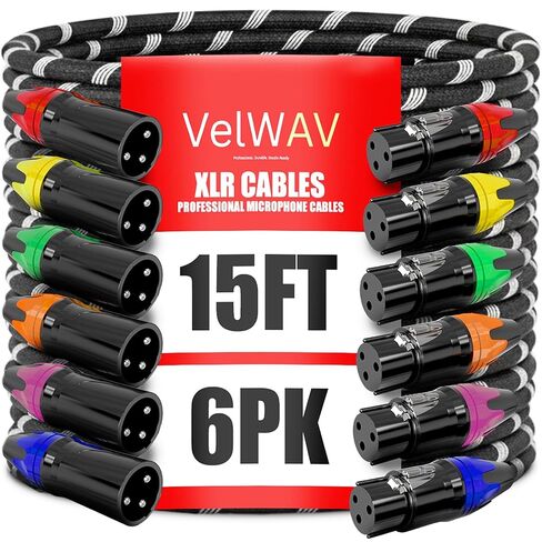 كابل ميكروفون XLR ذو 3 دبابيس ذكر إلى أنثى، متوازن، OFC، سترة مضفرة متينة، محمية مزدوجة، أطراف مرمزة بالألوان (6 أقدام، 2) in Kuwait