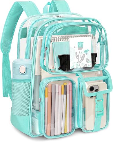 Attmu Clear Backpack, Heavy Duty PVC Transparent Bookbag with Reinforced Strap, Large Capacity See Through Clear Bag for Stadium Events College Concerts Sport Work Security Travel, Pink in Saudi Arabia