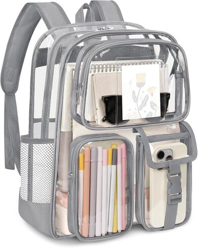 Attmu Clear Backpack, Heavy Duty PVC Transparent Bookbag with Reinforced Strap, Large Capacity See Through Clear Bag for Stadium Events College Concerts Sport Work Security Travel, Pink in Saudi Arabia