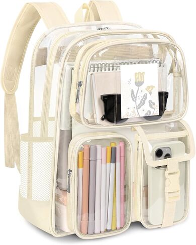 Attmu Clear Backpack, Heavy Duty PVC Transparent Bookbag with Reinforced Strap, Large Capacity See Through Clear Bag for Stadium Events College Concerts Sport Work Security Travel, Pink in Saudi Arabia