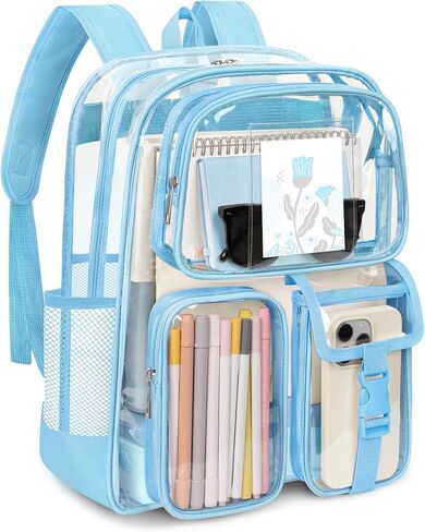 Attmu Clear Backpack, Heavy Duty PVC Transparent Bookbag with Reinforced Strap, Large Capacity See Through Clear Bag for Stadium Events College Concerts Sport Work Security Travel, Pink in Saudi Arabia