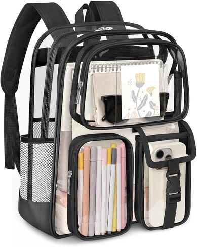 Attmu Clear Backpack, Heavy Duty PVC Transparent Bookbag with Reinforced Strap, Large Capacity See Through Clear Bag for Stadium Events College Concerts Sport Work Security Travel, Pink in Saudi Arabia