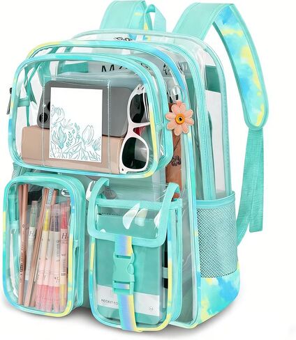 Attmu Clear Backpack, Heavy Duty PVC Transparent Bookbag with Reinforced Strap, Large Capacity See Through Clear Bag for Stadium Events College Concerts Sport Work Security Travel, Pink in Saudi Arabia