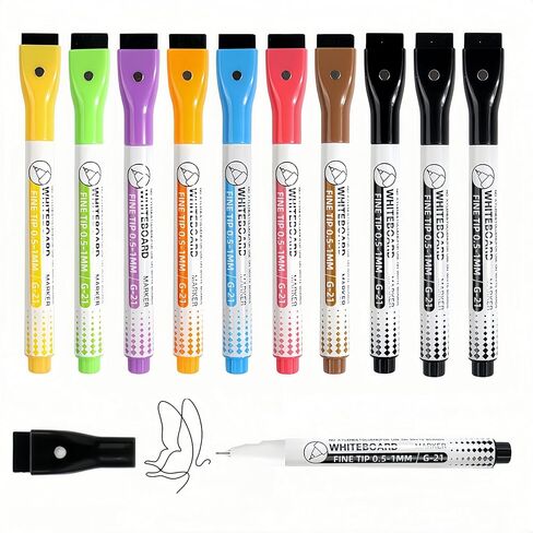 Dry Erase Markers Fine Tip,0.5mm Ultra Fine Dry Erase Markers,10 Colors Whiteboard Markers with Magnetic Eraser,Small Font Writing for Calendar Notebook Note Padg (Multicolor) in Saudi Arabia