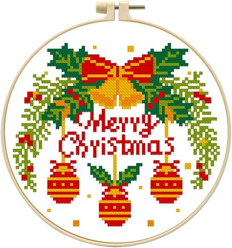 Zhenqing 11 Count Cross Cross Stitch Kits للمبتدئين البالغين ، مجموعة الحلي التطرد اليدوي مع تعليمات التطريز الأطواق-Christmas ثلاث قطع (68660) in Kuwait
