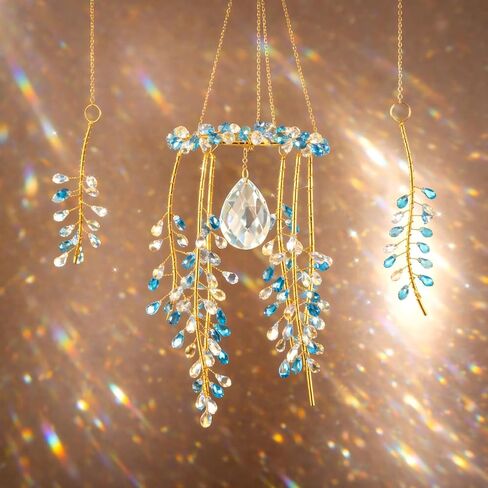 3 Pcs Crystal Suncatchers for Window Boho Decor, Green Plants Artificial Hanging Wind Chime Sun Catchers with Chain Rainbow for Indoor OutdoorDecor Plant Lover Gift(Blue) in Saudi Arabia