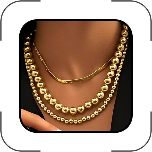 Chunky Gold Balls Beaded Choker Necklaces Set for Women Layered Snake Bone Chain Collar Necklace Hip Hop Statement Necklaces Jewelry Accessories in Saudi Arabia