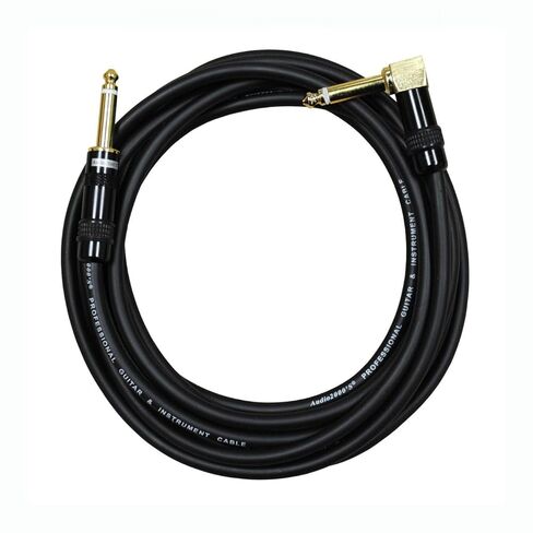 Audio2000'S C28012 12 قدم مطلي بالذهب 1/4 بوصة TS زاوية قائمة إلى مطلية بالذهب 1/4 بوصة TS أداة مستقيمة/صوت/مرحلة/تصحيح/كابل تسجيل (كابل واحد بطول 12 قدم) in Kuwait