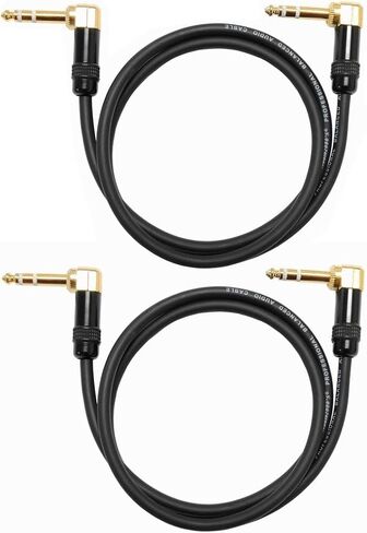 Audio2000'S C25003P2 حزمتان من كابلات الصوت/التصحيح/المسرح/إعادة الترميز بطول 3 أقدام مطلية بالذهب 1/4 بوصة من الزاوية اليمنى TRS إلى الزاوية اليمنى 1/4 بوصة TRS المطلية بالذهب (إجمالي كابلين بطول 3 أقدام) in Kuwait