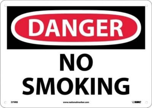 NMC D79RB OSHA Sign, "DANGER NO SMOKING", 14" Width x 10" Height, Rigid Plastic, Black/Red On White in Kuwait